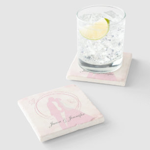 Posavasos De Piedra Personalizado Romántico Dreamy Boda Rosa Pareja