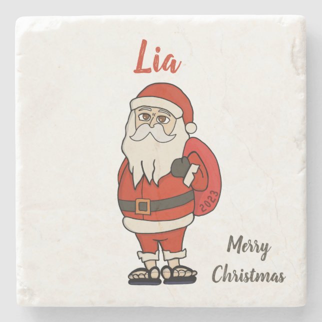 Posavasos De Piedra Personalizado Santa Claus Navidades Flip Flops (Anverso)