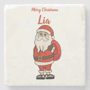 Posavasos De Piedra Personalizado Santa Claus Navidades Flip Flops