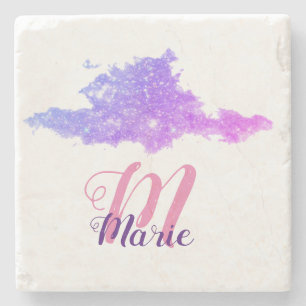 Posavasos De Piedra personalizado simple brillo púrpura rosa añádase s