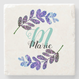 Posavasos De Piedra personalizado simple hojas negras púrpura azul aña