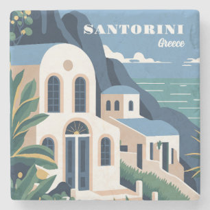 Posavasos De Piedra Personalizado Textos Santorini Grecia