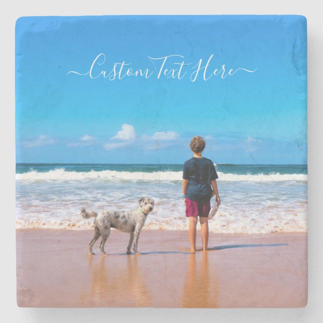 Posavasos De Piedra Personalizado tu montaña rusa fotográfica con text (Anverso)