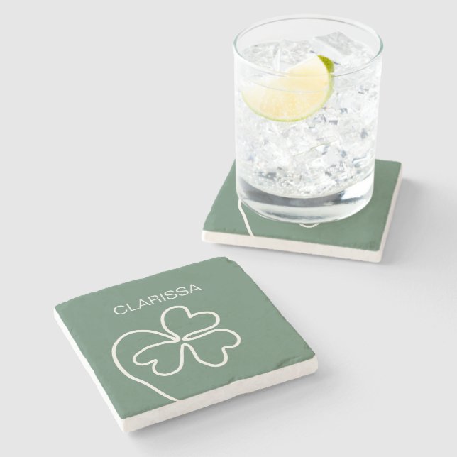 Posavasos De Piedra Personalizado verde de dibujo de la línea de la ho (Lateral)