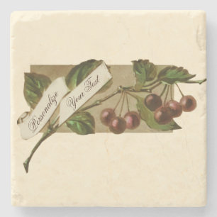 Posavasos De Piedra Personalizado Vintage Cherries Retro Fruit Old Sch