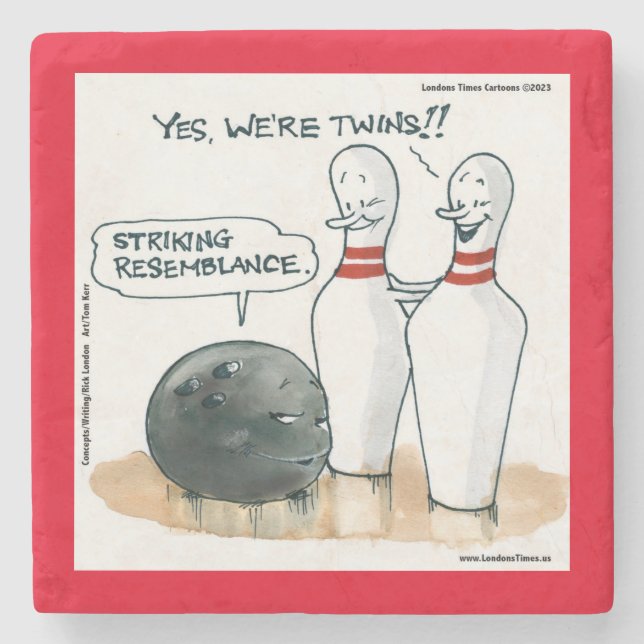 Posavasos De Piedra Personalizados de Rick London cómico en Bowling (Anverso)