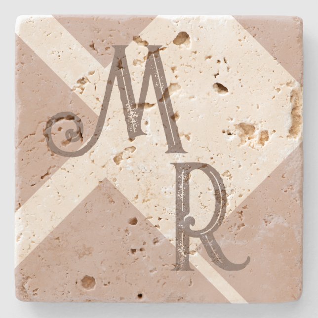 Posavasos De Piedra Personalizados monogramo iniciales geométricas neu (Anverso)