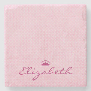 Posavasos De Piedra Personalizar con el tiara morado sobre puntos rosa