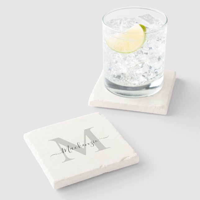 Posavasos De Piedra Personalizar el nombre inicial del monograma (Lateral)