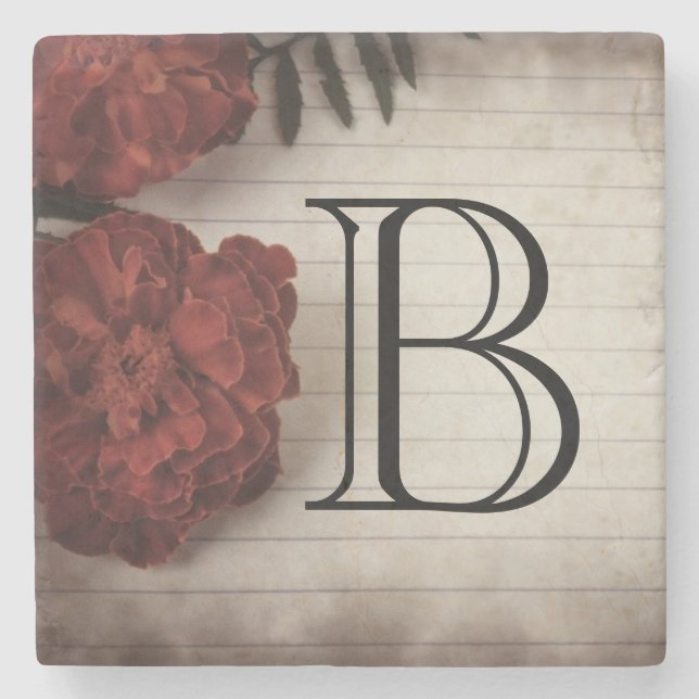 Posavasos De Piedra Personalizar flores rojas en papel en línea otoño (Anverso)