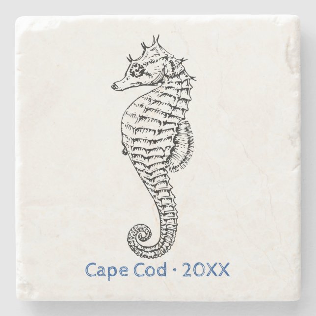 Posavasos De Piedra Personalizar Ocean Seahorse Line Art Stone Coaster (Anverso)