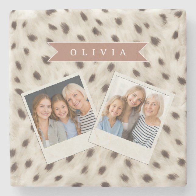 Posavasos De Piedra Personalized Chic Neutral Leopard Animal Print (Anverso)