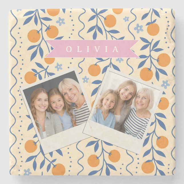 Posavasos De Piedra Personalized cute retro citrus folk pattern (Anverso)