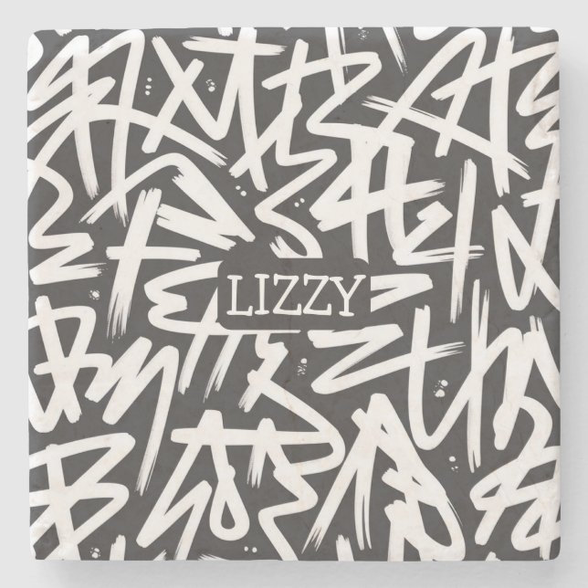 Posavasos De Piedra Personalized Graffiti Name Pattern — Custom Urban (Anverso)