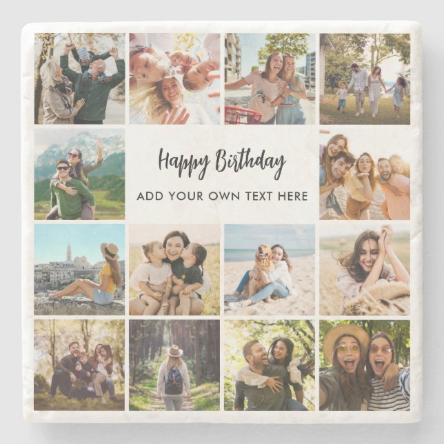 Posavasos De Piedra Personalized Happy Birthday Photo Collage (Anverso)