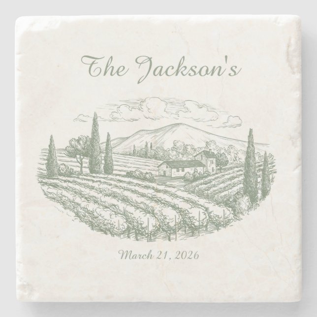 Posavasos De Piedra Personalized Vineyard Wedding Coasters  (Anverso)