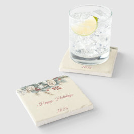 Posavasos De Piedra Personalized Woodland Happy Holidays