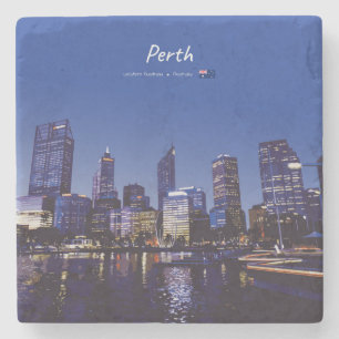 Posavasos De Piedra Perth, Australia - Horizonte de la ciudad de noche