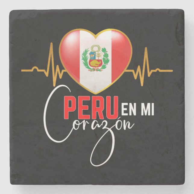Posavasos De Piedra Perú en el Corazón Orgullo Peruano  (Anverso)