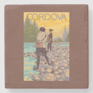 Posavasos De Piedra Pesca con mosca de las mujeres - Cordova, Alaska
