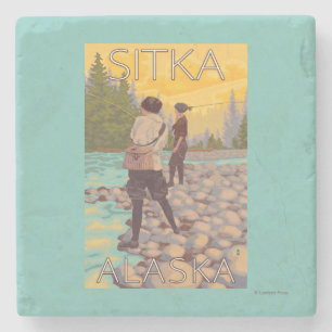 Posavasos De Piedra Pesca con mosca de las mujeres - Sitka, Alaska