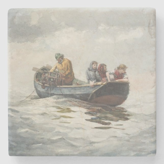 Posavasos De Piedra Pesca de cangrejo (por Winslow Homer) (Anverso)
