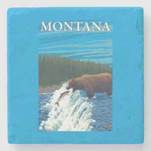 Posavasos De Piedra Pesca del oso en el río - Montana