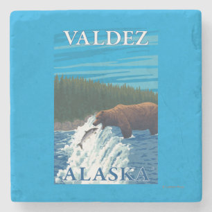 Posavasos De Piedra Pesca del oso en el río - Valdez, Alaska