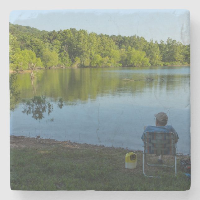 Posavasos De Piedra Pesca Por La Mañana (Anverso)