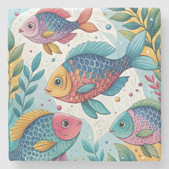 Posavasos De Piedra Pescado arco iris bajo el agua (Anverso)