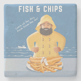 Posavasos De Piedra Pescado con Patatas Fritas