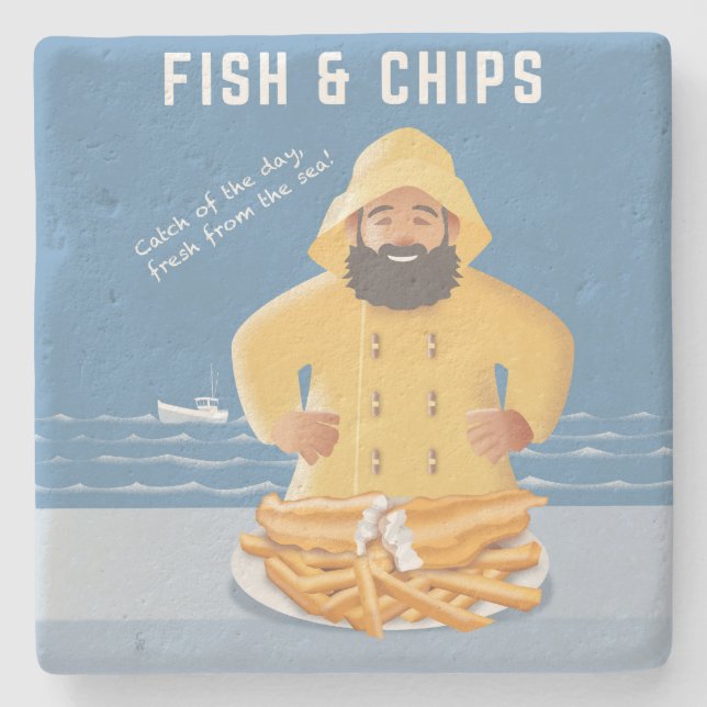 Posavasos De Piedra Pescado con Patatas Fritas (Anverso)