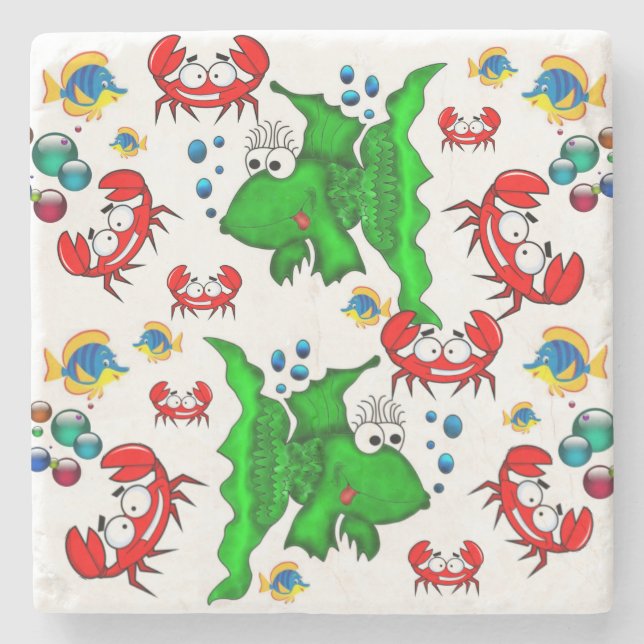 Posavasos De Piedra Pescado de montaña de piedra de mármol (Anverso)