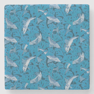 Posavasos De Piedra Pescado Natación Algas Algas Coral Azul Vintage Cl