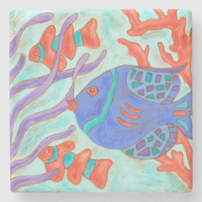 Posavasos De Piedra Pescado pop (Anverso)