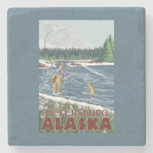 Posavasos De Piedra Pescador de la mosca - Petersburgo, Alaska