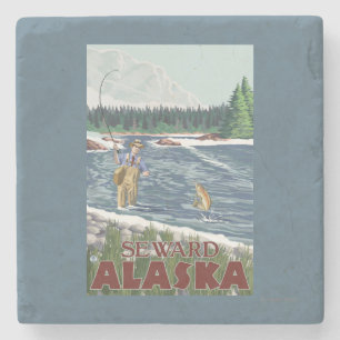 Posavasos De Piedra Pescador de la mosca - Seward, Alaska
