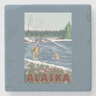 Posavasos De Piedra Pescador de la mosca - Seward, Alaska