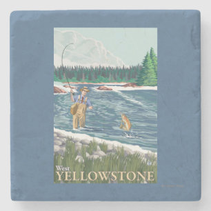 Posavasos De Piedra Pescador de la mosca - Yellowstone del oeste,