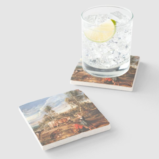 Posavasos De Piedra Peter Paul Rubens Milkmaids con ganado en tierra (Lateral)