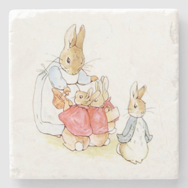 Posavasos De Piedra Peter Rabbit y sus hermanas (por Beatrix Potter) (Anverso)