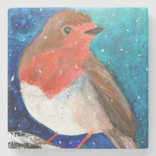 Posavasos De Piedra Petirrojo Redbreast en la nieve, práctico de cost
