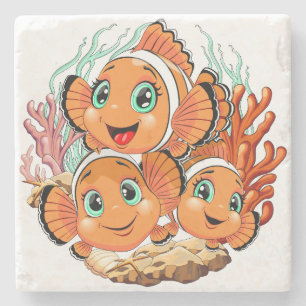 Posavasos De Piedra Pez payaso Dibujo animado lindo Familia Submarino