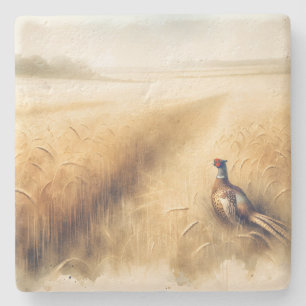 Posavasos De Piedra Pheasant de otoño en trigo