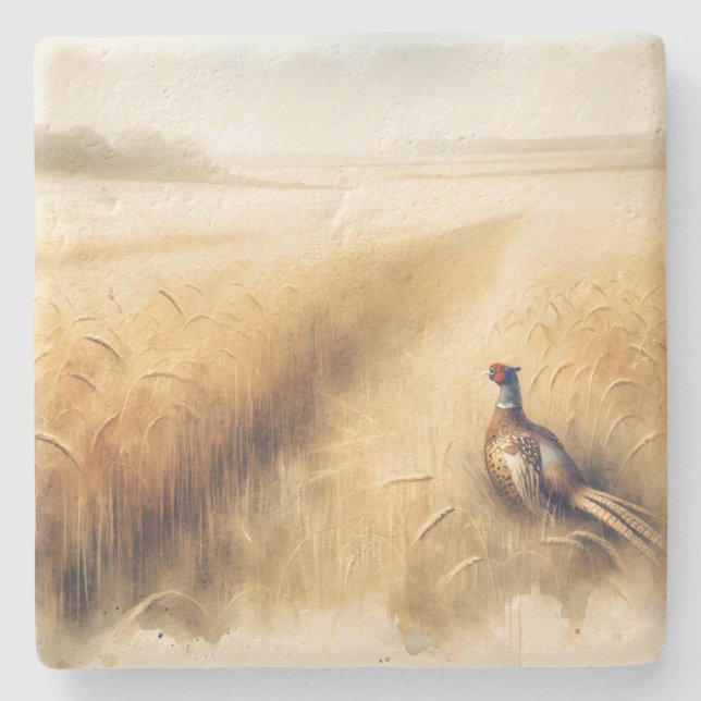 Posavasos De Piedra Pheasant de otoño en trigo (Anverso)
