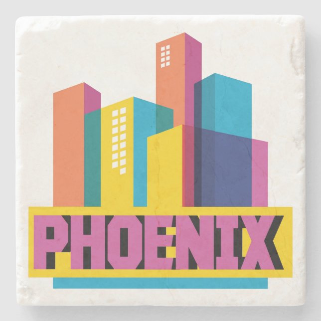 Posavasos De Piedra Phoenix, horizonte de neón de Arizona el | (Anverso)