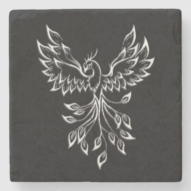 Posavasos De Piedra Phoenix se eleva al negro  (Anverso)