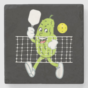 Posavasos De Piedra Pickle Jugando Pickleball - Divertido Paddle