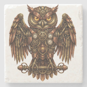 Posavasos De Piedra Piedra absorbente de búho mecánico steampunk rústi