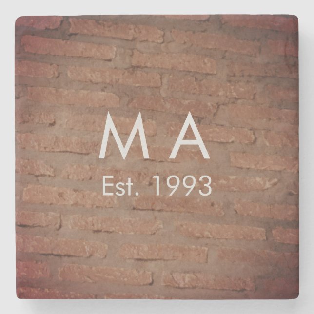 Posavasos De Piedra Piedra de ladrillo rústico marrón agregar nombre l (Anverso)
